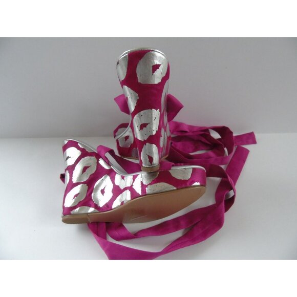 Colin Stuart Pink Silver Platform Shoes Strappy Fabric Kisses Size 5 1/2 M - Picture 7 of 8